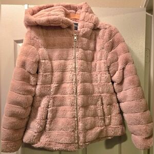 Women's Faux Fur Coat Fluffy Fuzzy Shaggy Sherpa-Lined Fleece Jacket Pink /Small